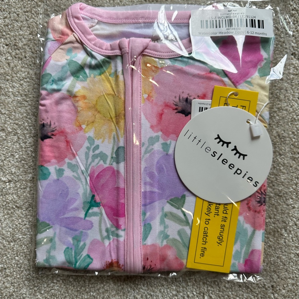 Little Sleepies Watercolor Meadow Zippy, 6-12 Months - NIB